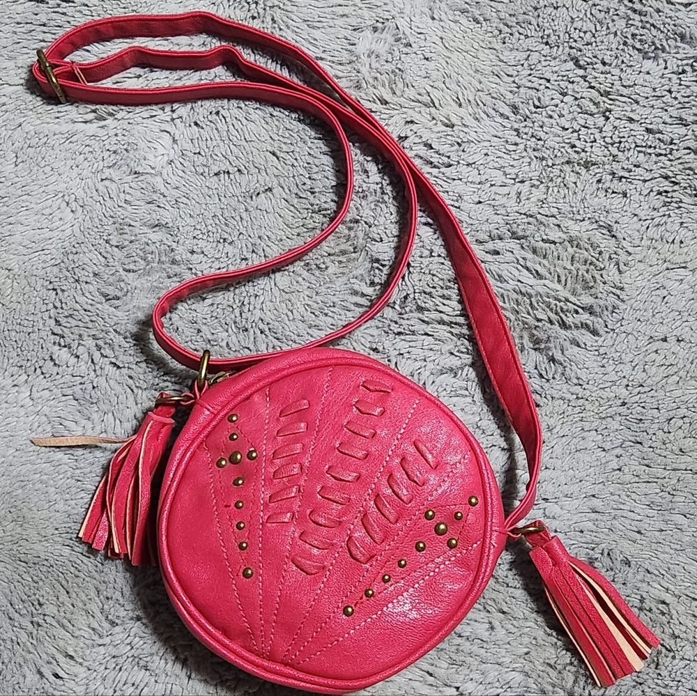 Mossimo Red faux leather tassel crossbody bag with a boho touch